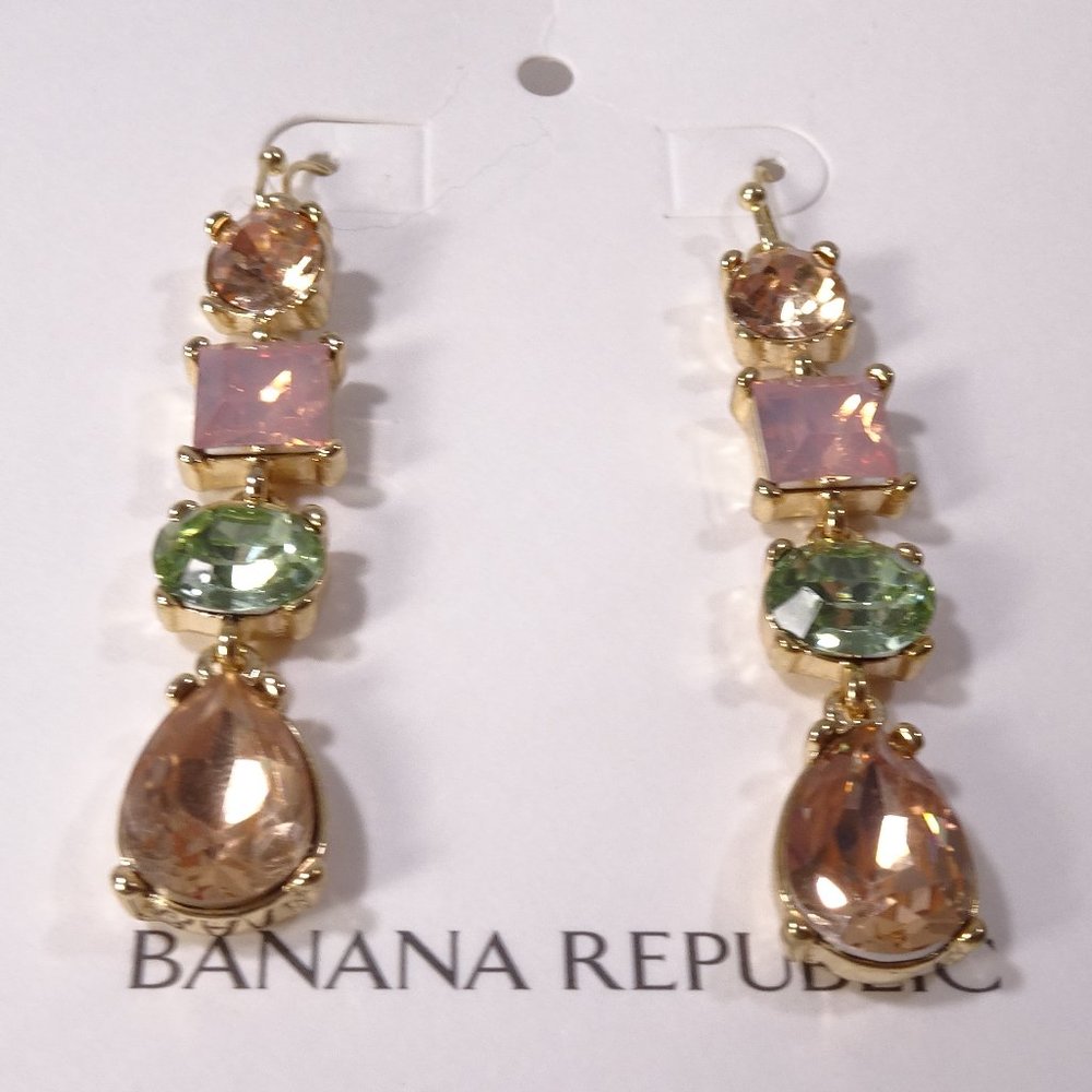 Banana Republic Gold-Tone Drop Earrings with Peach, Pink and Green Gems